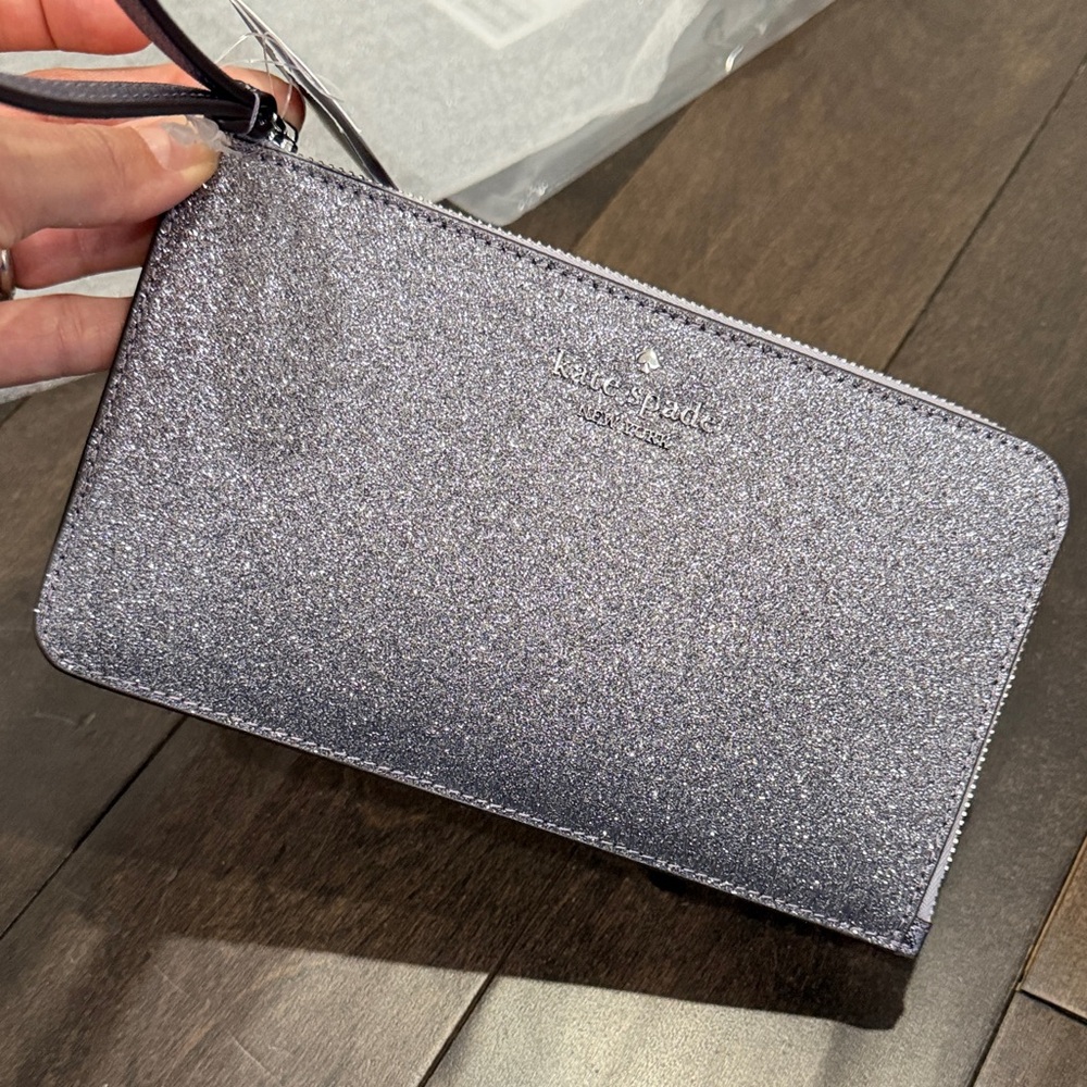 Kate Spade Lucy Silver Glitter Wristlet